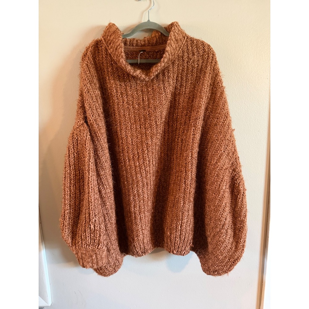Free People My Only Sunshine Oversized Mock Neck Sweater Terracotta Orange S